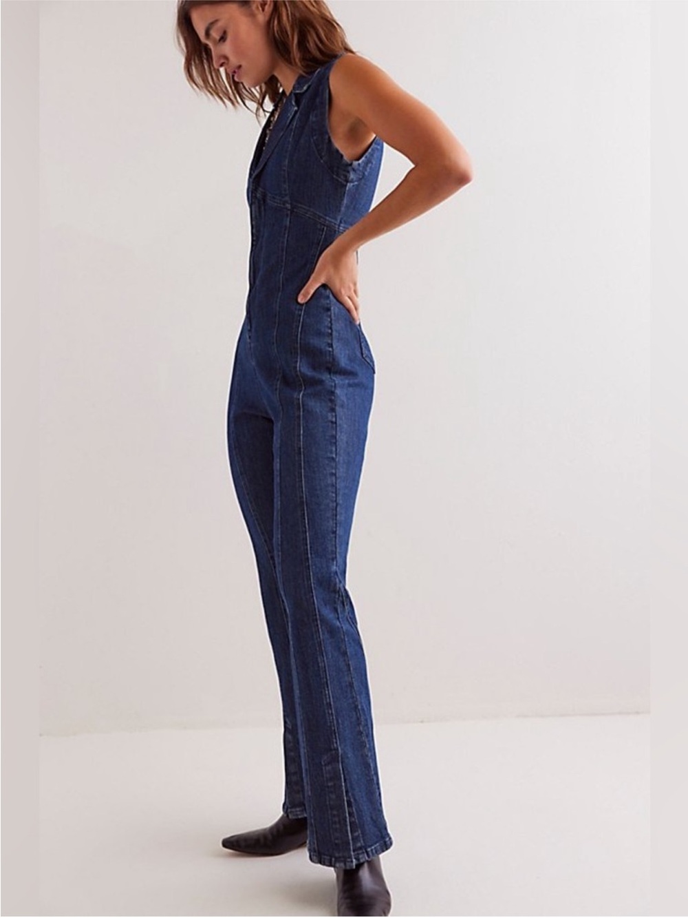 NWT Free People Crvy Ring The Alarm One Piece Denim Jumpsuit Sz XS - Picture 3 of 9